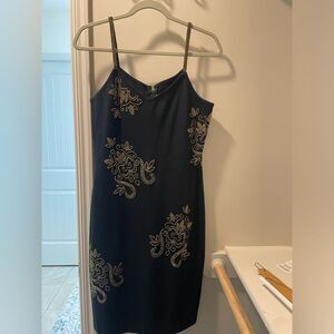 90’s Vintage The Limited Black Wool Dress Gold beaded design Size Medium